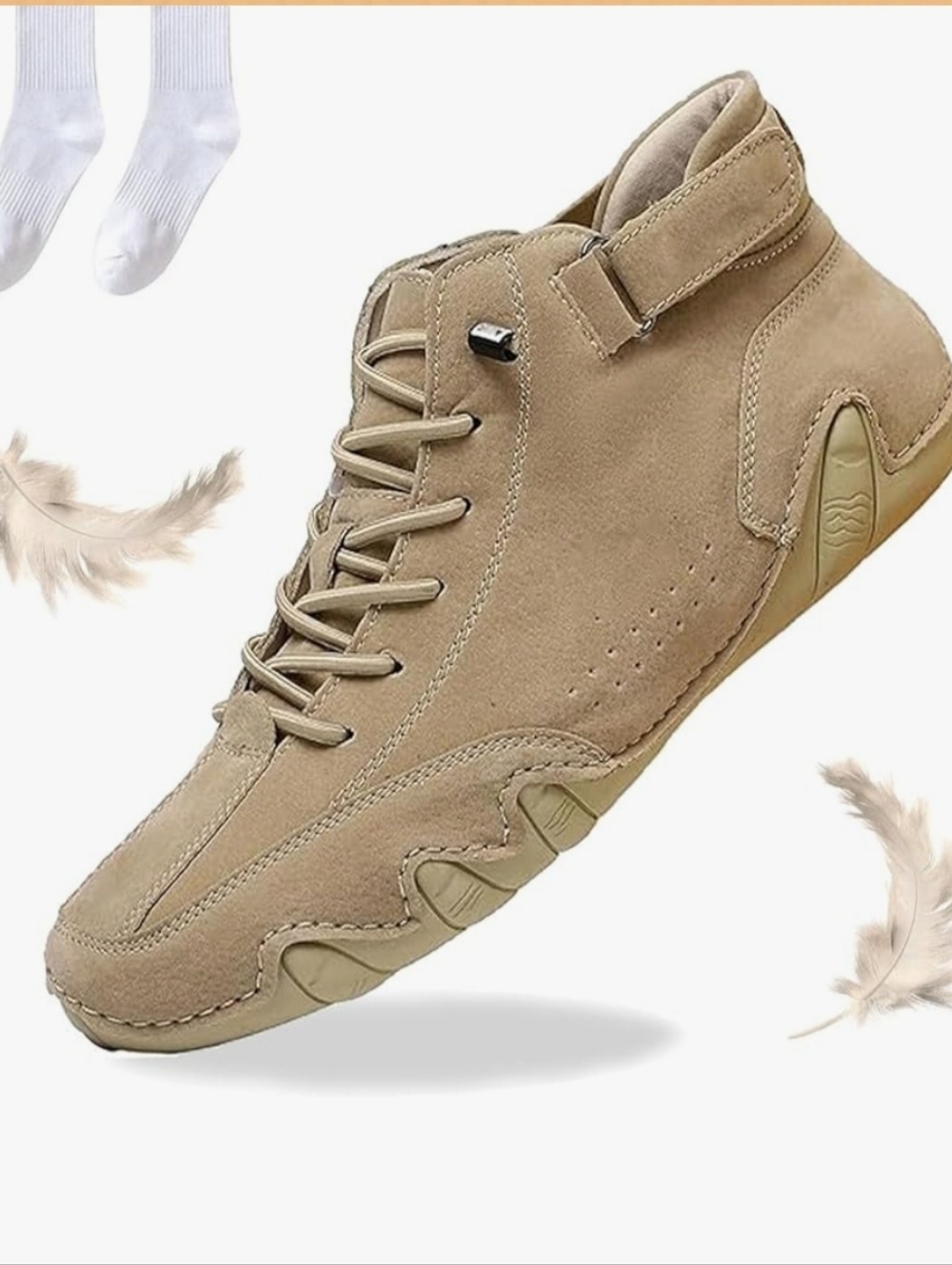 Nevova Khaki Suede High-Top Sneaker Orthapedic Boot in Beige, 9